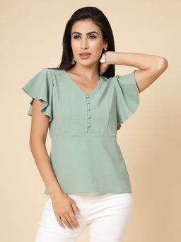 Gipsy - Sage Green Solid Polyester Top