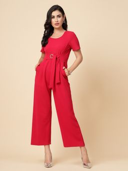 Gipsy - Fushia Pink Solid Polyester Jumpsuit