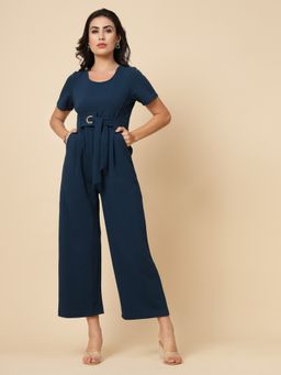 Gipsy - Teal Solid Polyester Jumpsuit