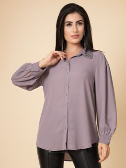 Gipsy - Aubergine Purple Solid Georgette Shirt