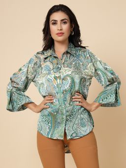 Gipsy - Green Printed Satin Shirt
