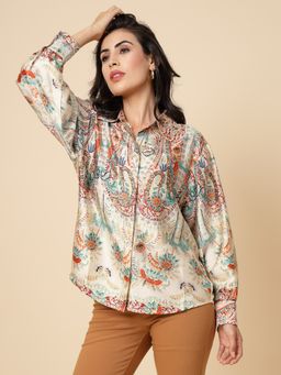 Gipsy - Cream Printed Satin Shirt