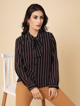Gipsy - Navy Blue Stripes Georgette Shirt