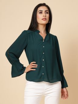 Gipsy - Bottle Green Solid Georgette Tunic