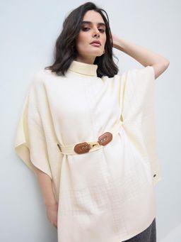 ELLE - Women Cream Blended Solid Turtle Neck Sweater