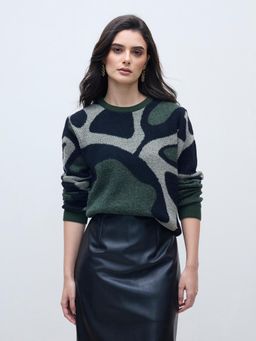 ELLE - Women Multi-Color Acrylic Crew Neck Sweater