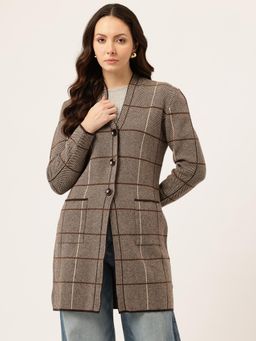 APSLEY - Brown Self Design Long Cardigans