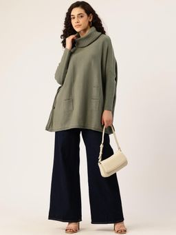 APSLEY - Womens Olive Poncho Sweater