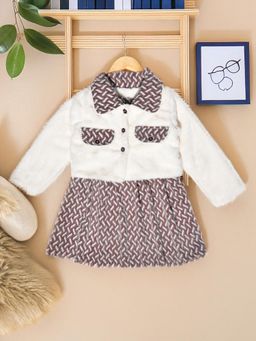 Bella Moda - Girls Maroon Fleece Abstract Full Sleeves Dress with Jacket