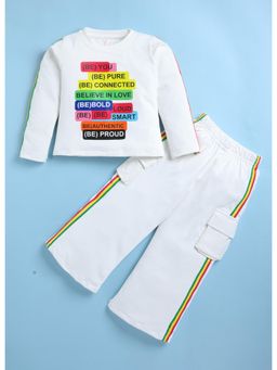 Toonyport - Girls White Cotton Blend T-Shirt with Pant