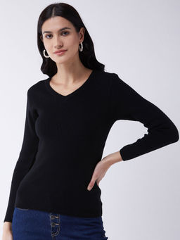 RVK - Women Black Solid Pullover Sweater
