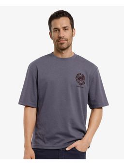 Rare Rabbit - Eliy Dark Grey Graphic Print Oversized Fit T-Shirt