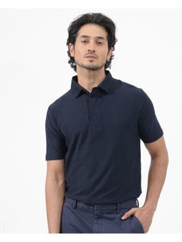 Rare Rabbit - Gesset 2 Dusky Navy Blue Jacquard Regular Fit Polo T-Shirt