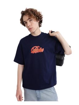 Rare Rabbit - Kenzo-25 Navy Blue Embroidered Oversized Fit T-Shirt