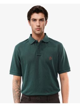 Rare Rabbit - Pare Green Solid Regular Fit Polo T-Shirt