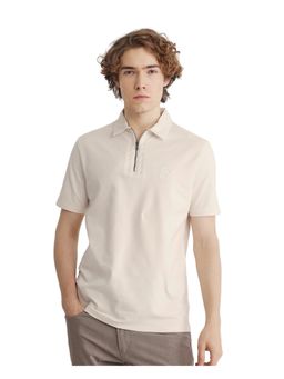 Rare Rabbit - Presto Off White Plain Regular Fit Polo T-Shirt