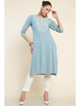 Soch - Women Blue Rayon Printed Kurta
