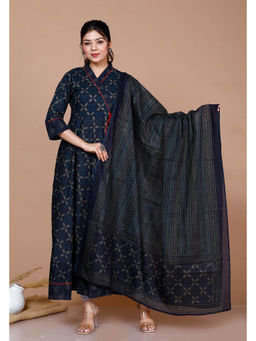 Miravan - Women Abstract Printed & Tassels Angarkha Kurta with Blue Dupatta (Set of 2)