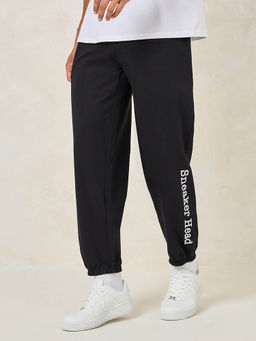 Styli - Men Black Relaxed Fit Cotton Terry Joggers