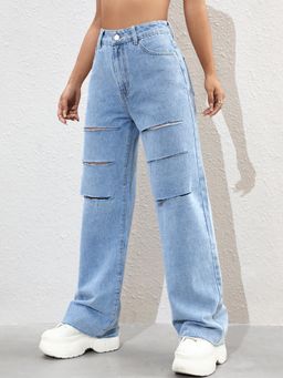 KOTTY - Womens High Rise Solid Cotton Blend Distressed Jeans