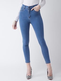 Miss Chase - Womens Blue Skinny High-Rise Cropped Denim Jeans