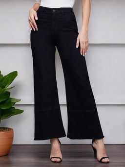 Miss Chase - Womens Black Wide Leg High Rise Regular-Length Stretchable Denim Jeans