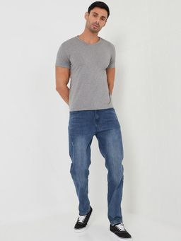 Styli - Grey Solid V-Neck Muscle Fit T-Shirt