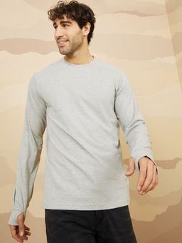 Styli - Grey Solid Thumb Hook Fit Long Sleeves T-Shirt