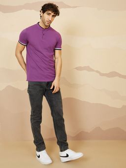 Styli - Purple Pique T-Shirt with Stand Up Collar