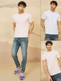 Styli - Multi Color Pure Cotton Crew Neck T-Shirt (Pack of 2)