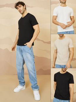 Styli - Multi Color Pure Cotton Crew Neck T-Shirt (Pack of 3)