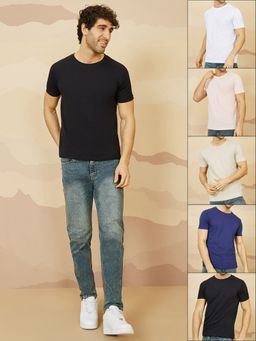 Styli - Multi Color Pure Cotton Crew Neck T-Shirt (Pack of 5)