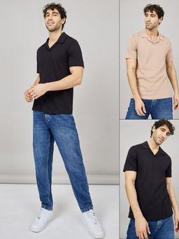 Styli - Multi Color Pure Cotton Solid Revere Collar Polo T-Shirt (Pack of 2)