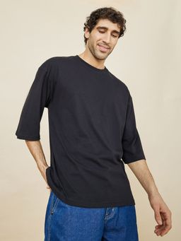 Styli - Black Back Printed Drop Shoulder T-Shirt