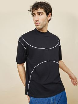 Styli - Black Piping Insert Detail Boxy T-Shirt