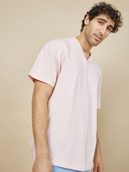 Styli - Pink V-Neck Panel Detail Oversized T-Shirt