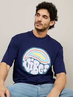 Styli - Navy Blue Towel Embroidered Boxy Fit T-Shirt