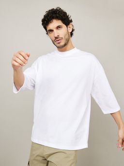Styli - White Drop Shoulder T-Shirt with Cartoon Print Detail