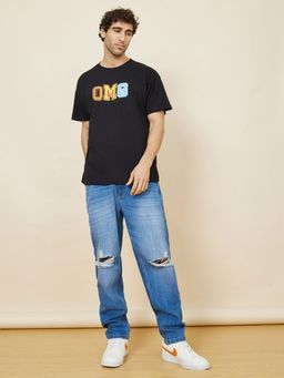 Styli - Black Omg Slogan Print Oversized T-Shirt