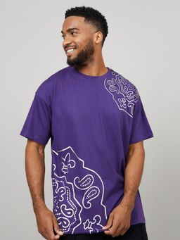 Styli - Purple Traditional Foil Placement Printed Oversized T-Shirt