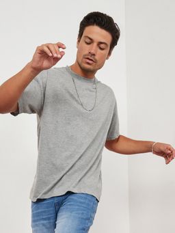 Styli - Grey Solid Crew Neck Oversized T-Shirt