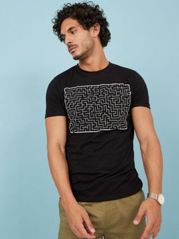 Styli - Black Maze Graphic Regular Fit T-Shirt