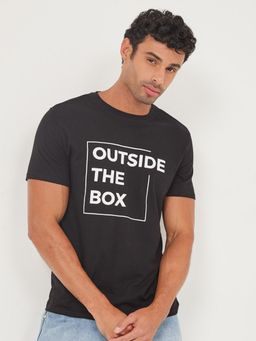 Styli - Black Front Slogan Regular Fit T-Shirt