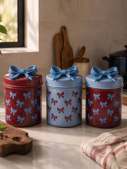 Living With Elan - La Gaanth Round Canister Set (Pack of 3) 800 ml Each Tea, Sugar & Coffee