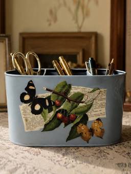 Living With Elan - Letters From India The Gatherer Caddy 3-Section Metal Cutlery, Pen & Desk Organizer