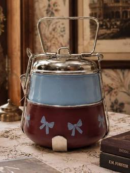 Living With Elan - La Gaanth Tiffin 2-Tier Lunch Box with Handle & Lock Clips Dusty Blue 600 ml