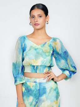 Zink London - Womens Blue Abstract Print Crop Top