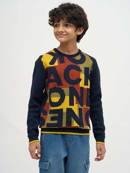 Jack & Jones Junior - Multi-Color Cotton Round Neck Typography Sweatshirt