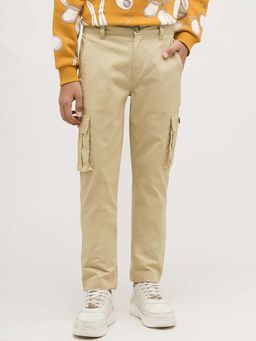 Jack & Jones Junior - Brown Cotton Straight Fit Mid Waist Solid Cargo