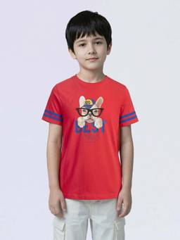 Jack & Jones Junior - Red Cotton Half Sleeves Crew Neck Graphic T-shirts
